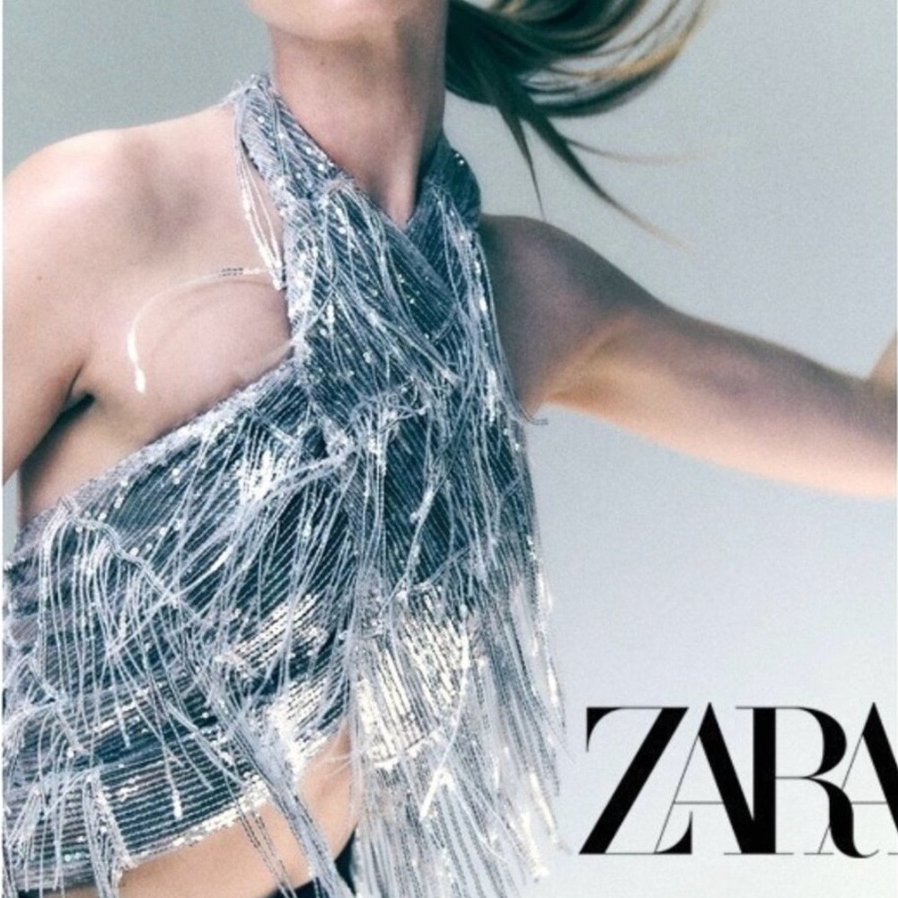 Zara NWT silver frige top XS